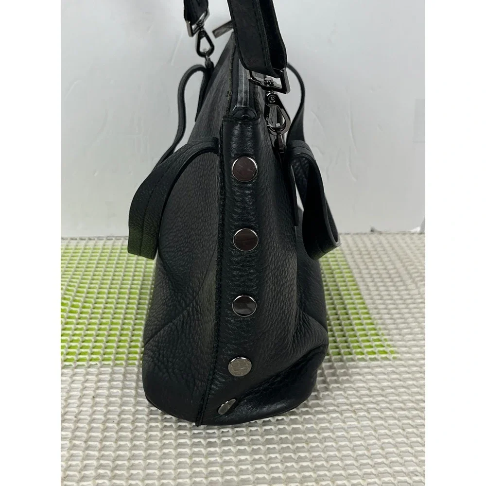 Hammitt Black Pebbled Leather Satchel Crossbody Bag‎ Gunmetal Rivets EUC